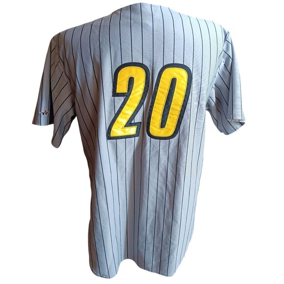 Large Vintage Y2K Knights Baseball Jersey Pinstripe Gray Yellow Sewn Letters - Picture 6 of 7